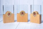 Custom Engraved Crystal Plaque Award with Modern Wooden Base (Detachable Panel)