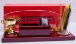 4-in-1 Executive Desk Organizer with a Trophy and Pen holder.